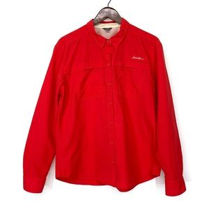 Eddie Bauer Red Nylon Button Up Shirt Shacket Lightweight Coat Size Large